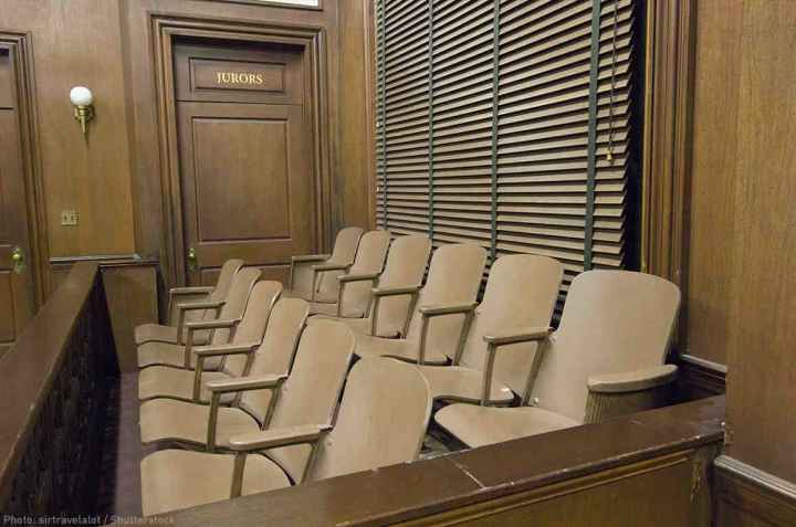 A jury box in a court room